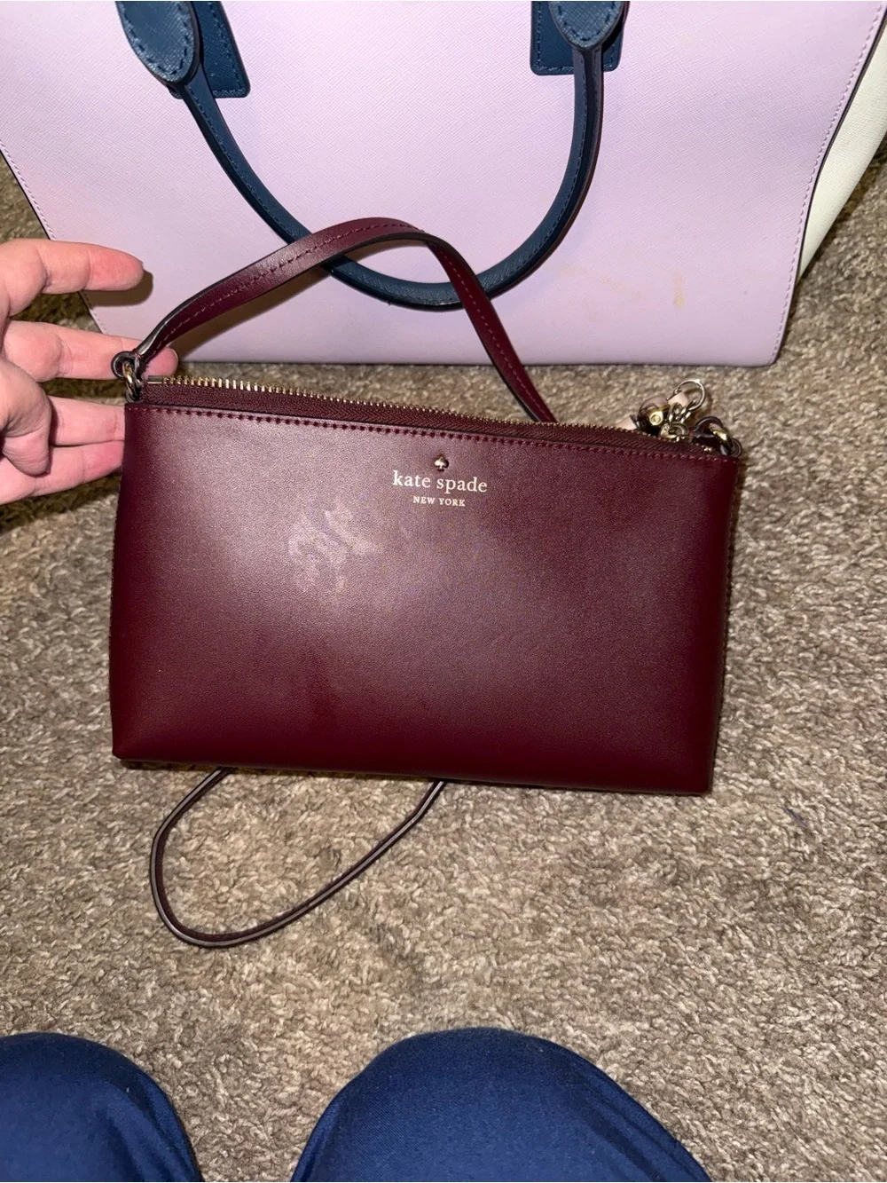 kate spade burgundy leather wristlet with removable strap